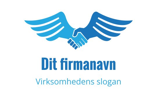Moderne blå logo med et håndtrykk og stiliserte vinger