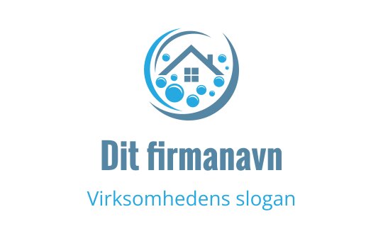 Moderne blå logo med et hus og sirkulære bobler