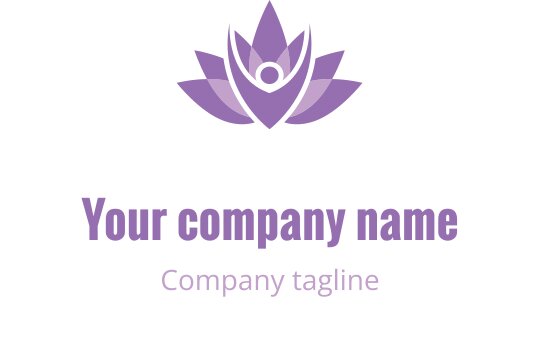 Elegant lilla lotusblomst logo design med en menneskefigur i sentrum