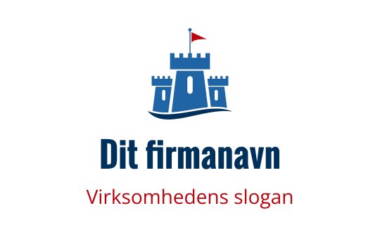 Moderne slott logo design i blått med et rødt flagg