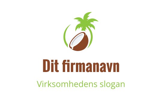 Kokosnøtt logo design med grønne palmeblader og brun skall