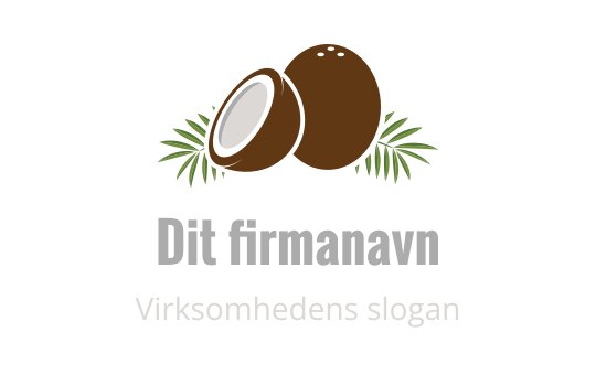 Kokosnøtt logo design med grønne blader og brune farger
