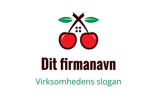 Lekent kirsebærlogo med grønne blader og et hus-element