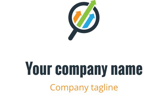 Moderne logo design med et forstørrelsesglass og fargerike oppoverpiler
