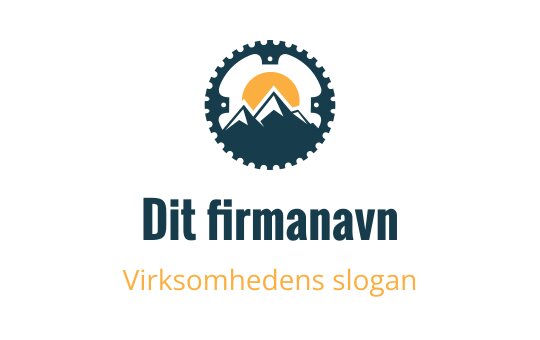 Fjell logo design med tannhjul og sol elementer i blått og oransje