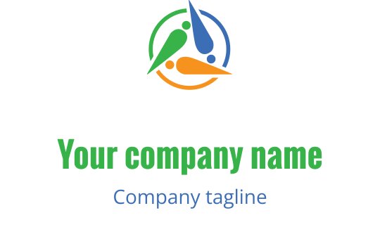 Fargerik logo med sammenkoblede figurer i lime, teal og oransje