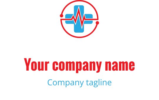 Moderne logo design med et blått medisinsk kors og hjerterytmelinje