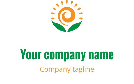 Moderne logo design med sol og spiralblomst med grønne blader