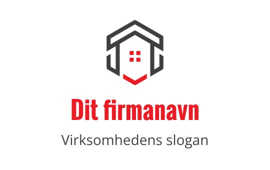 Moderne huslogo med røde detaljer og geometriske elementer