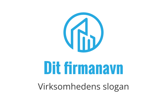 Moderne blå logo med abstrakte bygningformer i en sirkel