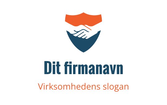 Profesjonell logo design med et skjold og håndtrykk i blått og oransje