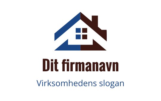 Moderne huslogo med blå og brune geometriske elementer