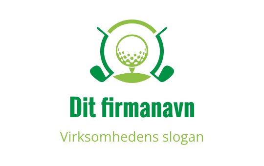 Moderne golf logo design med en golfball og køller i grønne nyanser