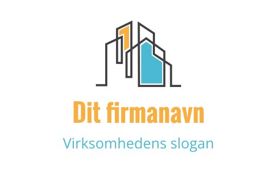 Moderne logo design med stiliserte bygninger i blått og oransje