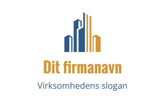 Moderne skyline logo design med blå og gullbygninger