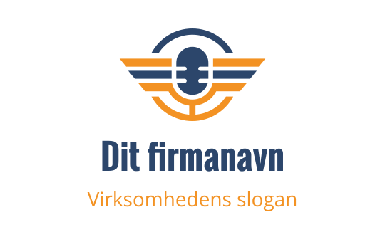 Moderne logo design med en mikrofon og vinge-elementer i blått og oransje