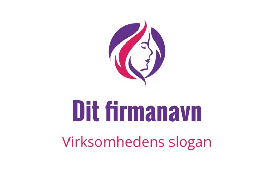 Elegant logo design med en kvinnes profil og flytende hår i lilla og rosa