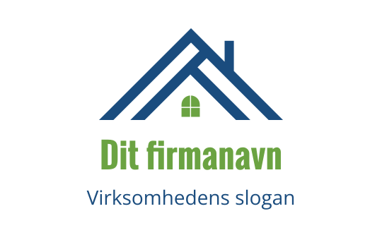 Moderne huslogo med blått tak og grønne detaljer
