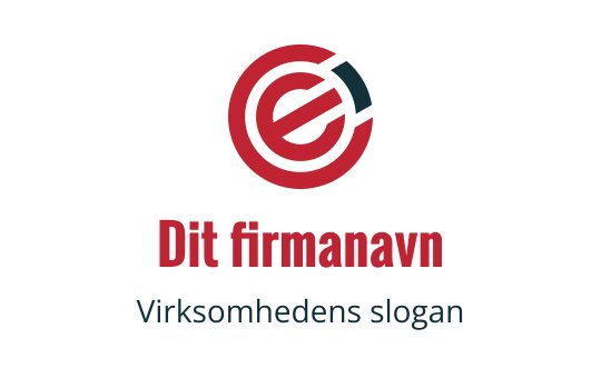 Moderne sirkulær logo med en stilisert bokstav 'e' i rødt og svart