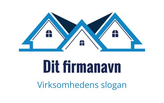 Moderne logo design med tre stiliserte blå hus med vinduer