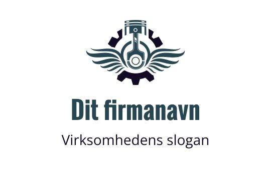 Fet logo design med en stempel med vinger og et tannhjul i bakgrunnen