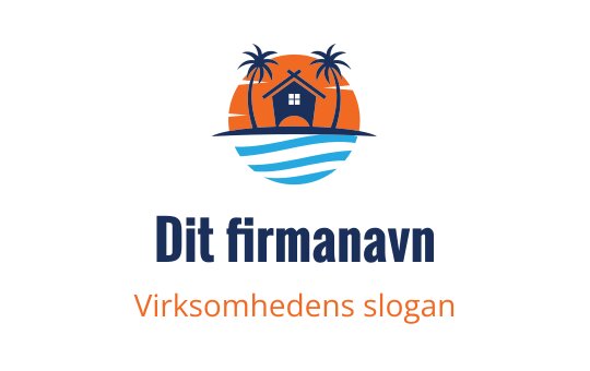 Fargerik logo med et hus, palmer og bølger