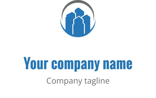 Moderne blå skyline logo design med sirkulær kontur