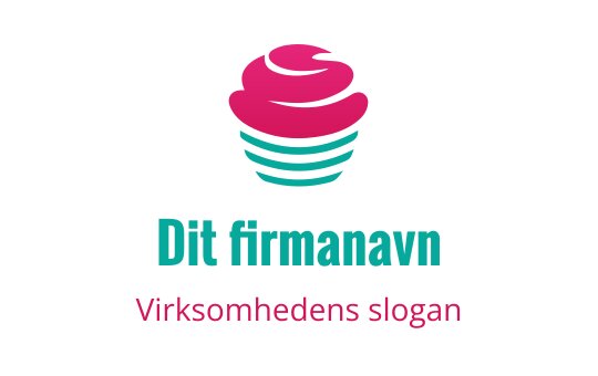 Fargerik logo design av cupcake med rosa glasur og teal bunn