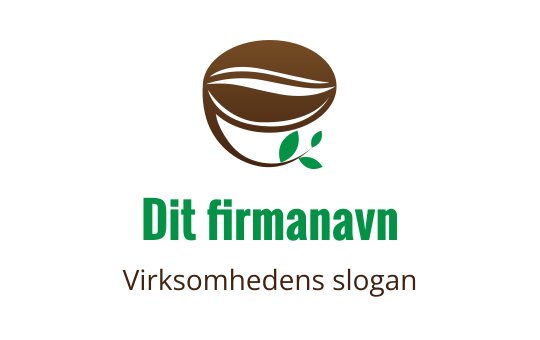 Moderne logo design av kaffebønner med grønne blader og jordfarger