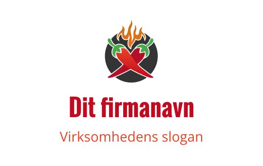 Fet logo design med røde chilipepper og flammer på mørk bakgrunn