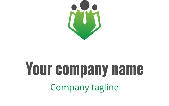 Moderne logo design med et grønt skjold, figurer og et slips