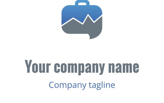 Moderne logo design med en koffert og fjellgrafikk i blåtoner