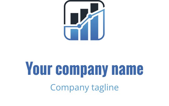 Moderne logo design med et søylediagram og en stigende linje i blåtoner