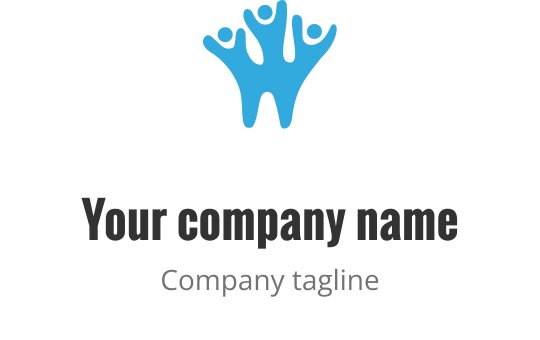 Kreativ logo design med tre abstrakte figurer i blått
