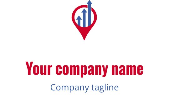 Moderne logo design av plasseringstegn med oppoverpiler i blått og rødt