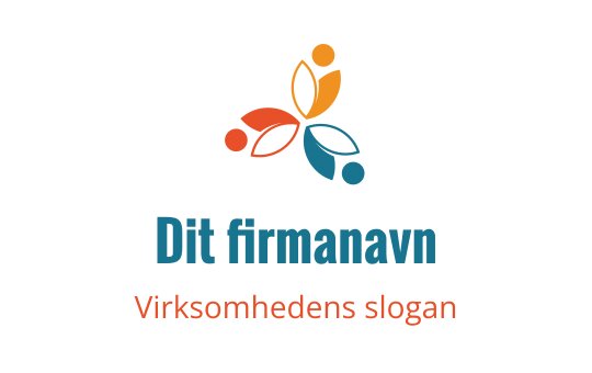 Fargerik logo med abstrakte blader og figurer i oransje og blått