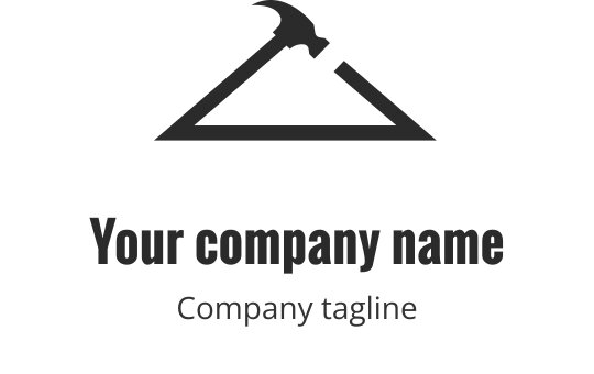 Minimalistisk logo med en hammer over en fjellsilhuett