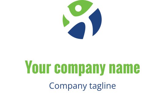 Moderne logo design med en stilisert figur i grønn og blå