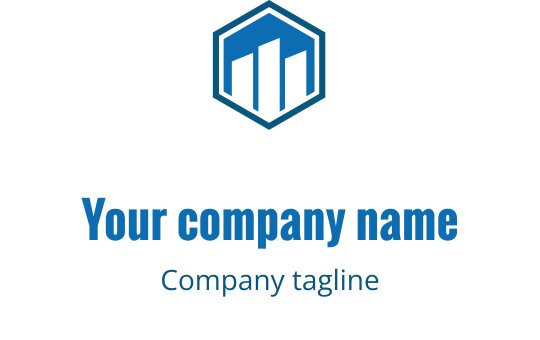 Moderne sekskantet logo design med abstrakte bygningformer i blått