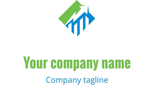 Moderne logo design med et grønt fjell og en blå oppoverpilt
