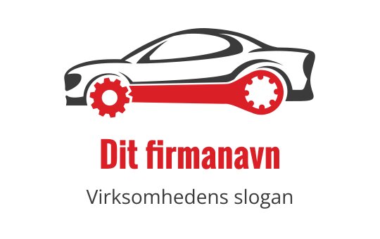 Stilisert billogo med røde gir og strømlinjeformet silhuett