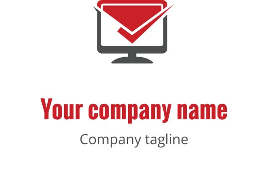 Moderne logo design med en dataskjerm og hake i rødt og grått