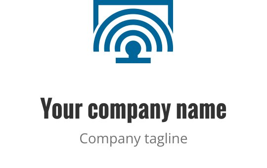 Moderne logo design med en blå bue og sirkulære elementer
