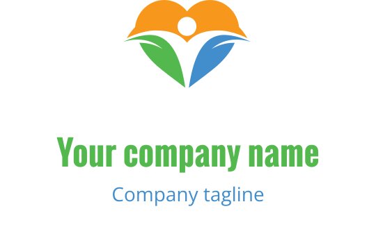 Fargerik hjerte logo design med grønne og blå blader