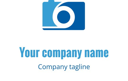 Moderne logo design i teal og blå med en stilisert kamerafasong