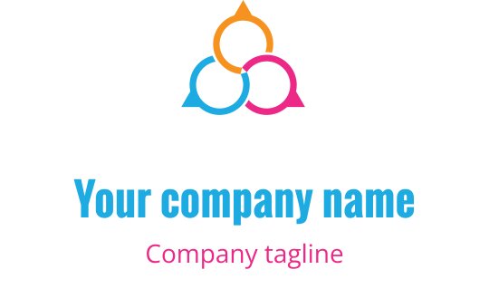 Fargerik logo design med sammenkoblede sirkler i livlige nyanser av blå, rosa og oransje
