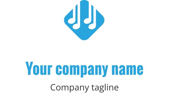 Kreativ blå logo med stiliserte lydbølger og musikalske noter