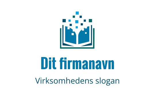 Moderne blå logo med et åpent bokmotiv og piksler