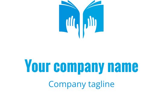 Åpen bok logo design med hender i en livlig blå farge
