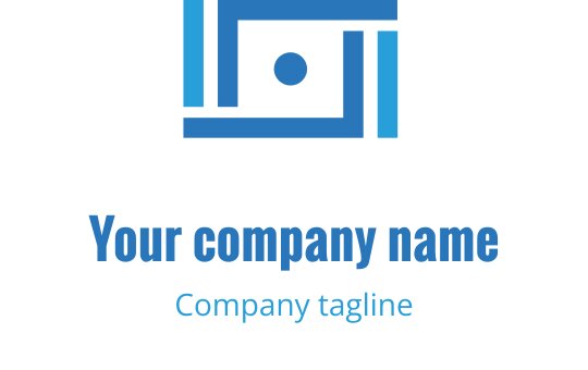 Moderne blå og teal logo med en stilisert kamerafasong